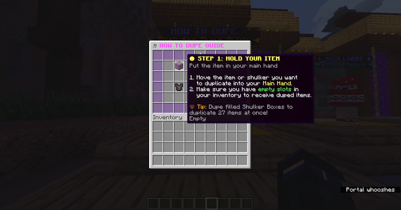 VoxelHub Official In-Game Duplication GUI Guide and Anarchy Dupe Instruction Interface