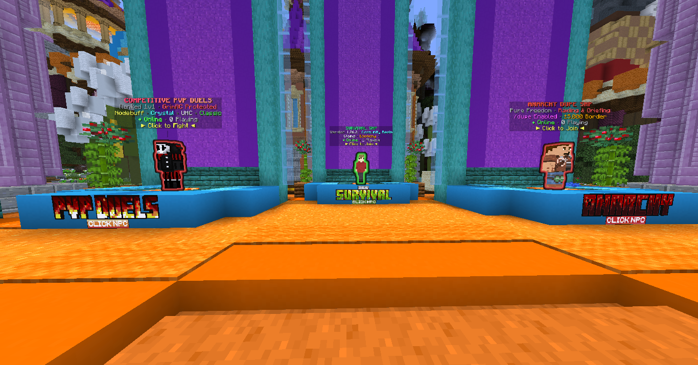 VoxelHub Central Realm Selector Portals Connecting SMP, Duels, and Anarchy