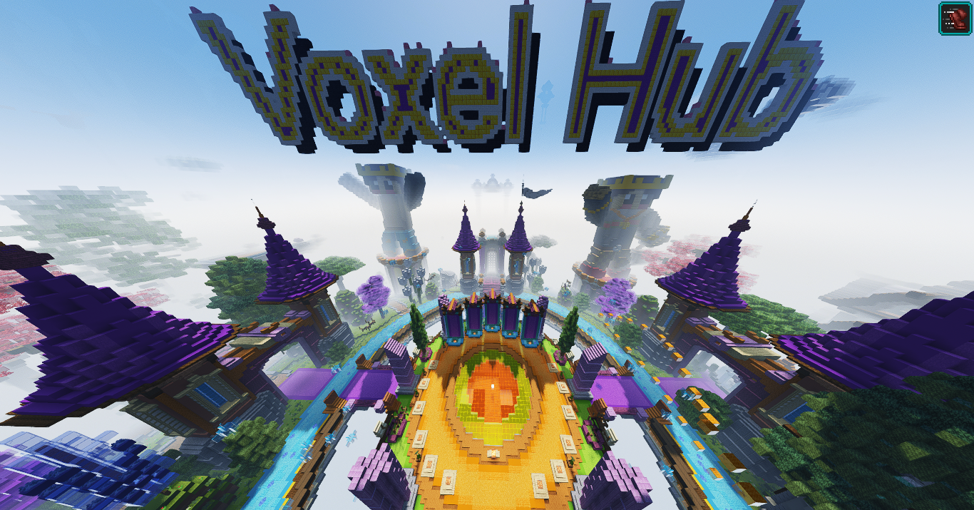 VoxelHub Panoramic Shaders Vista across Minecraft Mountain Peaks and Terrain