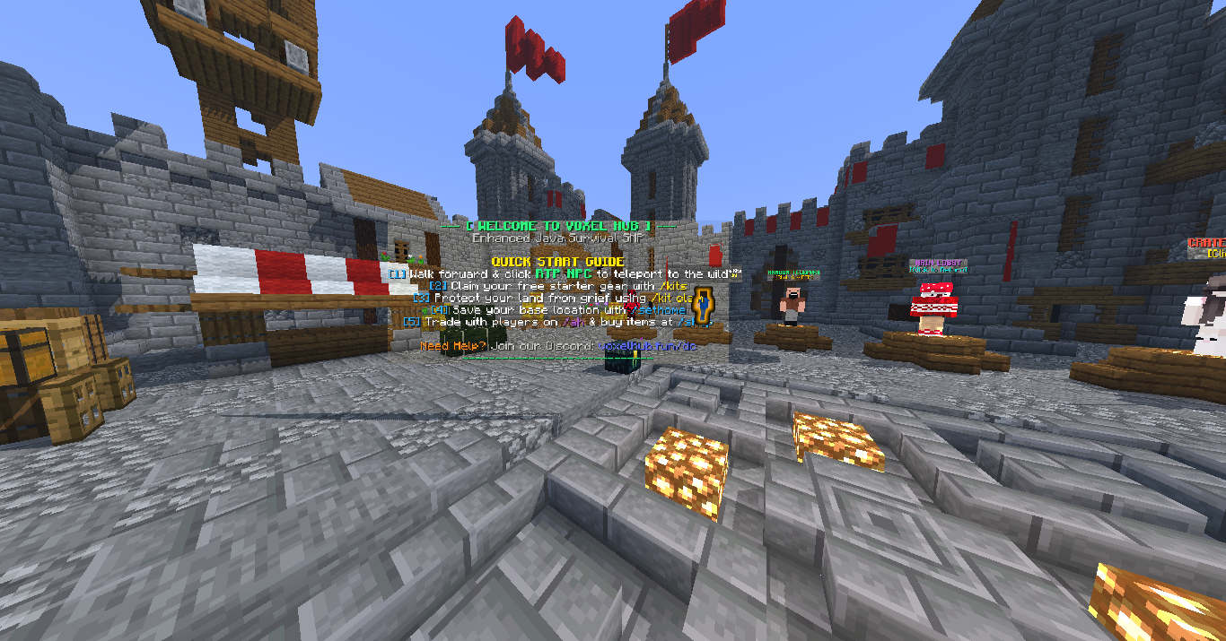 VoxelHub Survival SMP Spawn Citadel and RTP Quick-Start Center with Claim Wand Guide